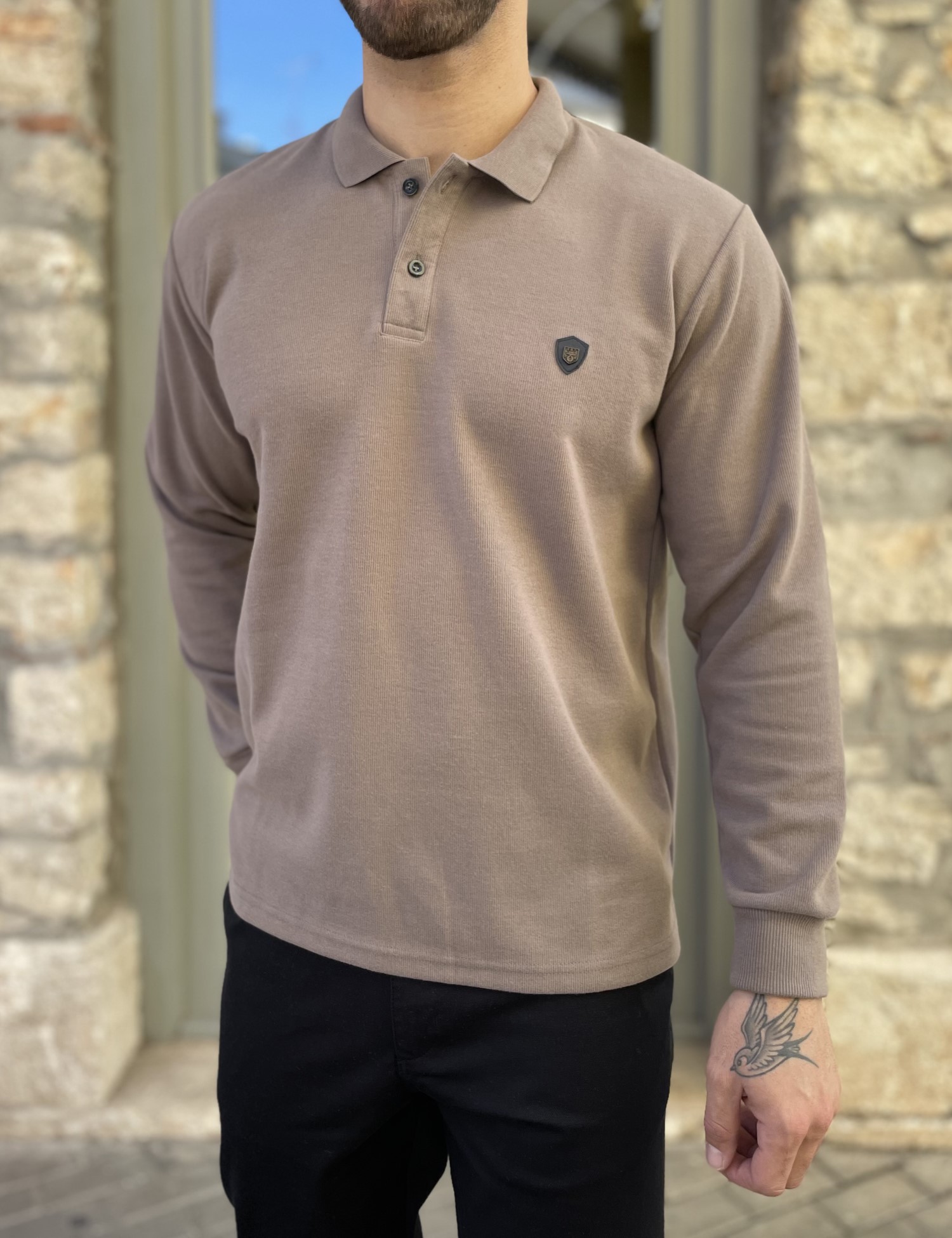 Everbest Ανδρική πούρο Polo μακρυμάνικη μπλούζα Plus size 261032P